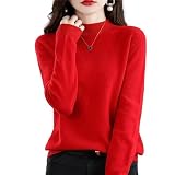 100% Cachemir Manga Larga Cuello Redondo Suave cálido Jersey de Punto Jerseys Mujeres (M,Red)