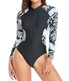 SHAPERIN Traje de Baño de Manga Larga Mujer Ropa de Surf con Cremallera Bañador de Natación Una Pieza Rashguard Monokini Playa Piscina Surf Nadar Negro 1# Medium