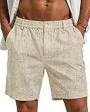 Halfword Pantalones Cortos para Hombre Lino Bermudas Chino Shorts Verano Casual Ligeros Elásticos Bolsillo Playa Vacaciones Beige XXXXL