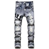 Kdtoll Vaqueros Hombre Slim Fit - Pantalones Vaqueros Stretch con Diseño Rasgado y Bordado, Estilo Streetwear Y2K, Moda Casual y Urbana