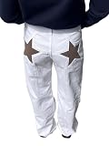 Anuedgis Jeans de pierna ancha para mujer, de cintura alta, estampados, holgados, casuales, modernos, de pierna recta, estilo palazzo, Y2k Streetwear, Estrella blanca, S