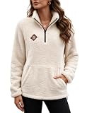 Vancavoo Sudadera Polar Mujer Teddy con Media Cremallera y Bolsillo Canguro