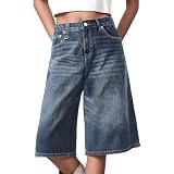 Jorts Baggy Hombre Japonés Harajuku Streetwear Hip Hop Skater Pantalones Y2K Oversize Jeans Pantalones Vaqueros de Pierna Ancha Vintage Pantalones Capri Mujer Verano Pantalones Cortos Ligeros Bermudas