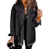 YGERGWE Chaquetas vaqueras para mujer, chaqueta vaquera ligera oversized, chaqueta casual con botones, camisa vaquera de manga larga para mujer para primavera y otoño, Negro, L