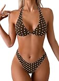 Bikinis Mujer Push Up Cuello en V Traje de Baño de Dos Piezas Bikini Mujer Conjunto de Bikini Halter Triángulo Bikini Top y Braga de Bikini con Ajustable Cordón de Cintura Alta Sólido