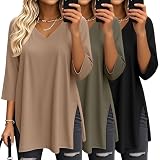 Suilung Pack 3 Tops Mujer Oversize Manga 3/4 Cuello V, XXL, 3-Color