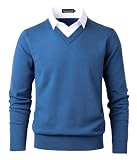 Suéter para hombre con camisas simuladas 2 en 1, cuello de punto, suéter clásico liso, Azul real, Small