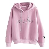 Sudadera Mujer,riou Sudaderas con Capucha Adolescentes Chicas Patchwork Sudaderas para Mujer Otoño-Invierno Estampadas Gato Tops Manga Larga Sudaderas Casuales