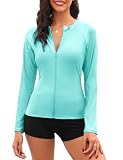 Tuopuda Camiseta de natación para Mujer Traje de baño de Manga Larga con Cremallera Camiseta de Surf Protección Solar Surf Rashguard Camisetas Deportivas de Secado Rápido(Verde Menta,M)
