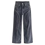 Pantalones de mezclilla de cintura alta y pierna ancha para mujer con