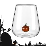 Generisch Wine Glass with Ghost Inside, Halloween Stemless Wine Glasses, Funny Pumpkin Glass Cup with Ghost Inside, 3D Ghost and Pumpkin Stemless Wine Glass for Holidays Gifts (A-1pcs)