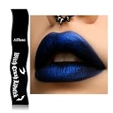 Lápiz labial negro azul gótico maquillaje, lápiz labial metálico azul oscuro resistente al agua, Duo Chrome Black Blue Lipstick color intenso, brillo de labios azul Rock Gótico Halloween Maquillaje