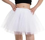 DGSHIRLDJO Tutu Falda de Mujer, Falda de Tul Elástico de 4 Capas para Adultos y Adolescentes, Falda de Ballet, Falda de Fiesta de Halloween, Falda de Danza (Blanco)
