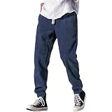 Genérico Pantalon Pana Hombre – Pantalones Estilo Japonés con Cintura Elástica y Cordón, Streetwear Baggy con Bolsillos, Pantalones para Ocio, Deporte y Entrenamiento