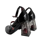 Zapatos Mary Jane de Plataforma para Mujer, Zapatos de tacón con Plataforma gótica Lolita en el Tobillo con Punta Dulce, Zapatos de Plataforma Gruesos, Zapatos de Vestir de Charol
