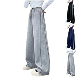 TYUSGH Pantalones Deportivos de Niñas de Rayas de Pata Ancha de Talle Alto, gris, 11-12 años