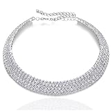 Kucheed Collares de Diamantes de Imitación, Gargantilla de Diamantes de Plata de 5 Filas, Cadena de Collar de Tenis de Cristal Brillante, Accesorios para Dama de Honor Boda Fiesta Graduación