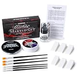 vaneria Kit de maquillaje gótico, base de pintura facial blanca para efectos especiales y paleta de pinturas faciales multicolores con polvo fijador