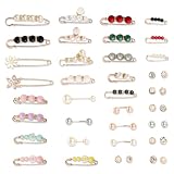 Pushiibee 40 Piezas Broche para Mujer, Tamaños Mixtos con Tachuelas para Ropa de Metal, Broches para Ropa Vintage con Perlas Artificiales y Pedrería para Escote Chal Vestido Sombrero y Falda