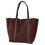 Peosaard Bolso de mano de gamuza Bolso de hombro de gamuza con tachuelas elegantes Bolsos de hombro para mujer, tachonado