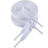 VSUDO 120 cm Cordones de Zapatillas Blanco Nieve Plano, 8mm Ancho Cordones de Zapatos Deporte, Snow White Sneakers Shoelaces, Aguetas Deportivos para Mujer o Hombre (1 Par-Blanco Nieve-120cm)