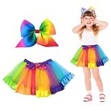 EUPSIIU 2 Piezas Falda de Tutú Falda de Tul para Mujer, Falda de Tul con Paneles de Color Arcoíris, Falda Tutu Arcoiris en Capas, Vestido Corto de Baile Princesa, para Navideña de Halloween, Fiestas