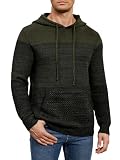 Danfiki Sudadera con capucha para hombre, de invierno, bloque de color, a rayas, ajuste delgado, con cordón, sudadera de punto con bolsillo tipo canguro, verde, XL