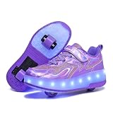 YongerYong Zapatos con Ruedas y LED Luces para Niña, Zapatillas de Skateboard con USB Recargable para Niño, Doble Ruedas Retráctil Skateboarding, Patines Brillantes