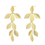 Mikovivi Pendientes Largos de Oro con Forma de Hoja, Estilo Boho Botánicos para Mujer, Colgantes de Hoja Hechos a Mano