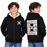 Get Trend One Piece Sudadera Niño Negra con Cremallera 9-16 Años | Sudadera Capucha para Niños y Adolescente, Forro Sherpa, Diseño Tripulación Pirata, Ropa Niño (13-14 Años, Negro One Piece)