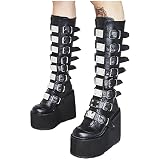 Yolimok Botines Plateau para mujer Botas militares estilo punk con plataforma Mujer Botas Plataforma cuña Zapato Señoras Nieve Botas de cuero punk gotico Invierno Cálidas Antideslizante Botas