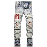 Kdtoll Vaqueros Hombre Slim Fit Rasgados – Vaqueros Ajustados de Mezclilla Elástica con Bordados de Moda, Estilo Streetwear Y2K Casual para Cualquier Ocasión