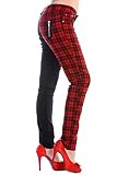 Banned Pantalones Ajustados a Cuadros Media Mujer Punk EMO Split Pantalones Moda Alternativa, Rojo, 2XL