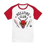 Stranger Things Hellfire Club Raglan Camiseta Baseball de Manga Corta, Blanco Rojo, L