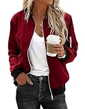 Zeagoo Cazadora Bomber para Mujer Estilo Aviador Corta Ligera Burdeos XL