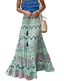 LIAMERHE Falda Larga Mujer Verano Boho Chic Falda Maxi de Cintura Alta Elástica Faldas Línea A Fluidas con Volantes Estampado Floral Estilo Gypsy Playa Vacaciones Vestidos de Playa