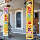Cartel decorativo para el regreso a clases, 2 piezas con texto en inglés 'Welcome Back Back to Learning' para aprender el primer día de escuela, 180 x 30 cm, color amarillo, decoración para puerta de