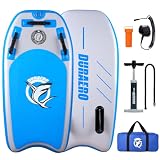 DURAERO Bodyboard Hinchable 105 x 53 x 10 cm, Boogie Board para Niños y Adultos, con 3 Puntos de Agarre Seguros, Leash, Bomba, Bolsa de Transporte y Kit de Reparación, Azul