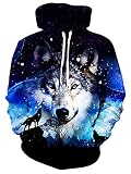 ALISISTER Cool Sudadera con Capucha para Hombres Mujeres 3D Lobo Galáctico Hoodies Casual Sport Party Manga Larga Pullover Sweatshirt XL