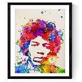 Nacnic stampa artistica in stile acquarello del volto di Jimi Hendrix. Colori vivaci. Ritratto. Immagine stampata su Carta da 250 Grammi di Alta Qualità.
