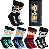 One Piece Calcetines Hombre y Adolescente, Luffy, Zoro, Sanji, Paquete de 5 Calcetines Divertidos Suaves, Regalos de Anime (41/46 EU, Negro)