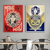 Make Art Not War OBEY Arte Impresión en lienzo Pintura Vintage Shepard Fairey Cuadro de pared Sala de estar Dormitorio Decoración Póster 40x60cm (16x24in) x2 Sin marco