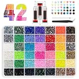 42 Colores Bedazzling Kit 32000 Strass Para Pegar 3 mm Diamantes | para Manualidades Ropa Zapatos Nail Art, con Pegamento Pinzas y Bolígrafo