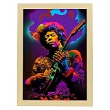 Nacnic Poster de Jimi Hendrix en estilo Retrato a Todo Color. Ilustraciones y Caricaturas de Músicos y Artistas Famosos. Diseño y Decoración de Interiores. A4 Marcos Madera.