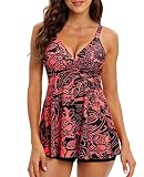Adigaber Traje De Baño Mujer Bañador de 2 Piezas Conjuntos Top Floral Braga Tankinis Swimsuit Playa Push up Swimsuit Swimwear Beachwear,Patrón Rojo Oscuro,XL