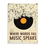 Dazzlewall Póster Vintage Disco Vinilo, “Donde Fracasan las Palabras, Habla la Música”, Decoración Música Dormitorio Oficina, 12x16 Sin Enmarcar