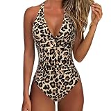 MLPKOI Bañadores Mujer Reductores Barriga Sexy, Bañador Push up con V-Cuello Trajes, Bañador Mujer para Playa Piscina Vacaciones, Cintura Alto Entero Bañadore Natacion con Relleno, XL