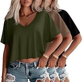 Geyoga Pack 3 Crop Tops Oversize Mujer Cuello V, XXL, 3-Color