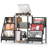 Bikoney Tocadiscos de Vinilo Stand, Mueble Con Almacenamiento Hasta 280 Álbumes, Estante Soporte Reproductor de Vinilos Media Estéreo