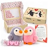 Regalo Pareja Cajita Personalizable con Peluches Pingüino y Carta de Amor | Pack listo para Regalar, Ideal para Aniversario, Enamorados y San Valentín, Detalle Especial para Novio y Novia